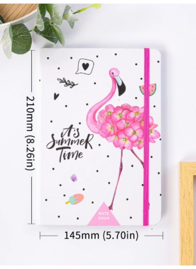 Generic HardCover Flamingo "It's Summer Time" White A5 Notebook With Elastic Band  - Image 1