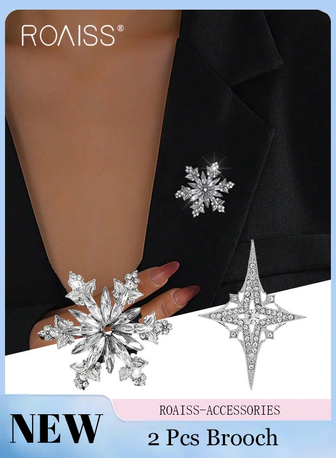 رويس قطعتان من دبابيس الزينة الأنيقة والبسيطة، دبابيس قمصان البدلات مزينة بأحجار الراين، دبابيس لامعة على شكل ندفة ثلج، دبابيس وشاح حريري أنيقة، مناسبة لحفلات الموضة والارتداء اليومي - Image 1