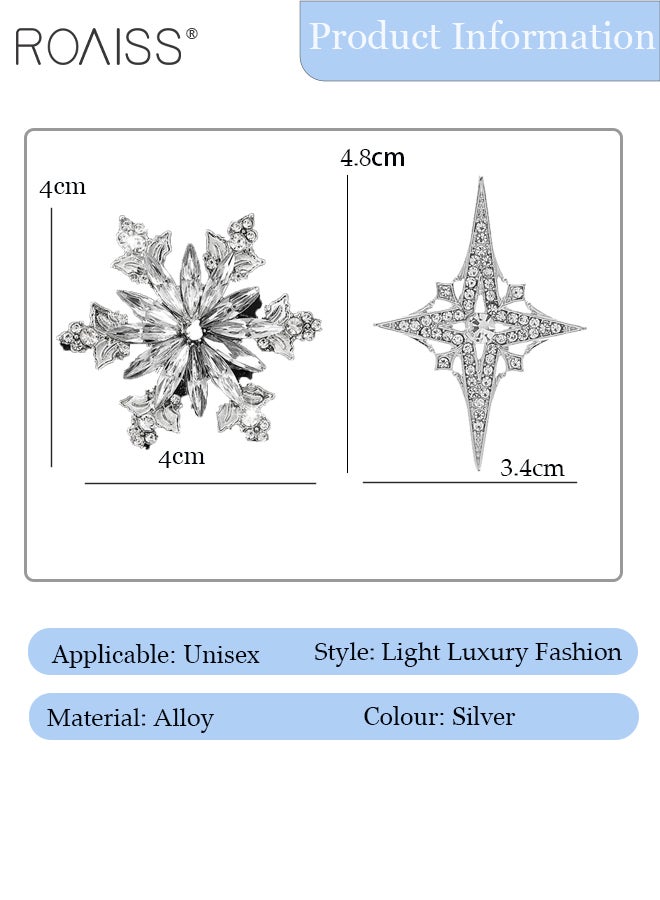 رويس قطعتان من دبابيس الزينة الأنيقة والبسيطة، دبابيس قمصان البدلات مزينة بأحجار الراين، دبابيس لامعة على شكل ندفة ثلج، دبابيس وشاح حريري أنيقة، مناسبة لحفلات الموضة والارتداء اليومي - Image 2
