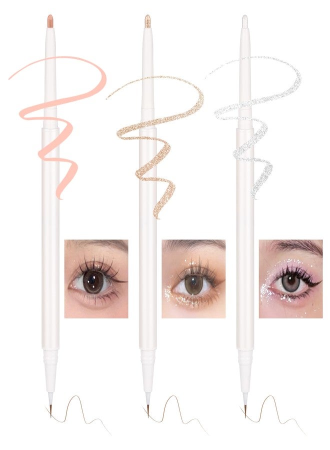 Nobeka 3PC Dual Ended Highlighter Makeup Pen, Glitter & Matte Nude EyeLiner & Eyeshadow, Contour liquid Liner 2 in 1 Eye Brightener Stick, Mulit-Funtional Long Lasting Lying Silkworm Pencil ( #01, #03, #05) - Image 1