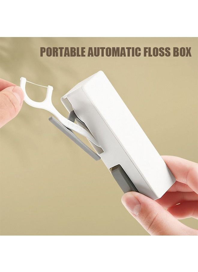 Automatic Floss Case Dispenser with 30 Pcs Floss Set, Portable Refillable Floss Pick Holder, Travel Floss Cases for Teeth Cleaning (White+Gray)
