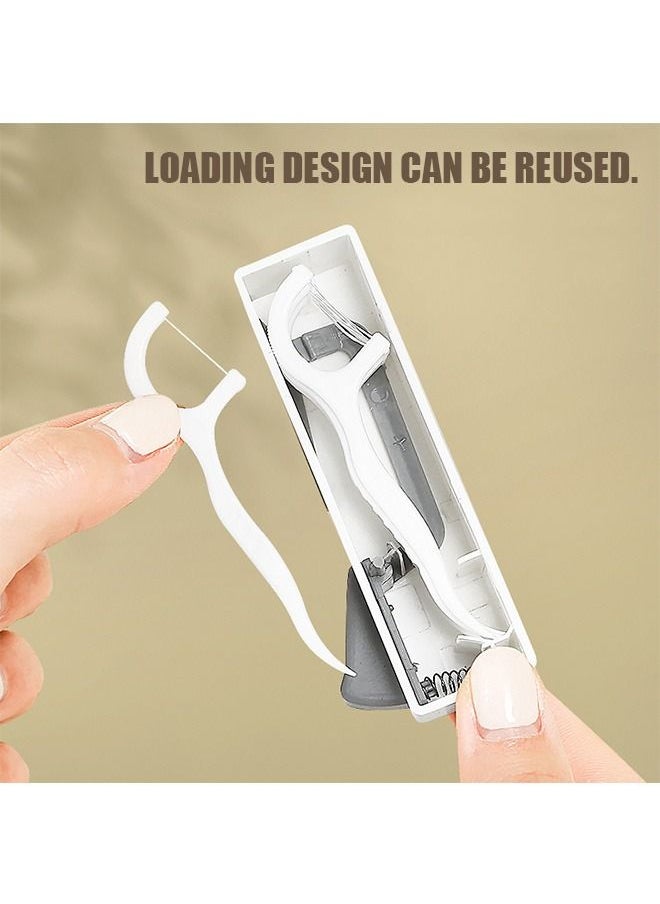 Automatic Floss Case Dispenser with 30 Pcs Floss Set, Portable Refillable Floss Pick Holder, Travel Floss Cases for Teeth Cleaning (White+Gray)