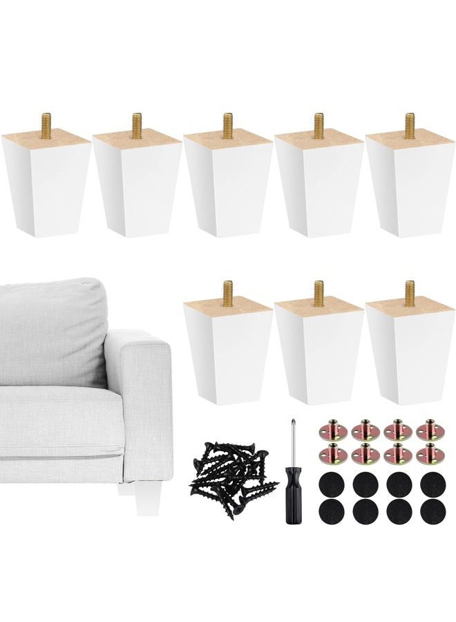 TURSTIN Set of 8 Wood Furniture Legs 3 Inch Square Solid Wood Sofa Legs with M8 T-Nuts Natural Wooden Couch Leg Replacement Legs for Furniture Armchair Bed Dresser Cabinet or DIY Projects, White - Image 1