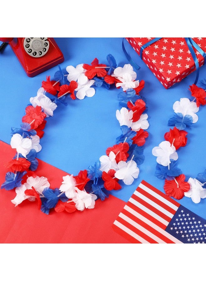 JUNEBRUSHS JUNEBRUSHS 24 Pack Patriotic Leis Red White and Blue Flower Leis, 4th of July Garlands Hawaiian Luau Flower Necklaces Bulk for Fourth of July, Memorial Day, Independence Day Decorations Party Favors - Image 4