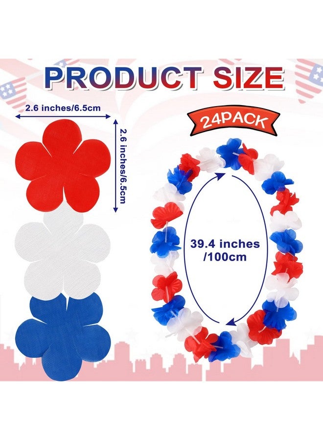 JUNEBRUSHS JUNEBRUSHS 24 Pack Patriotic Leis Red White and Blue Flower Leis, 4th of July Garlands Hawaiian Luau Flower Necklaces Bulk for Fourth of July, Memorial Day, Independence Day Decorations Party Favors - Image 2
