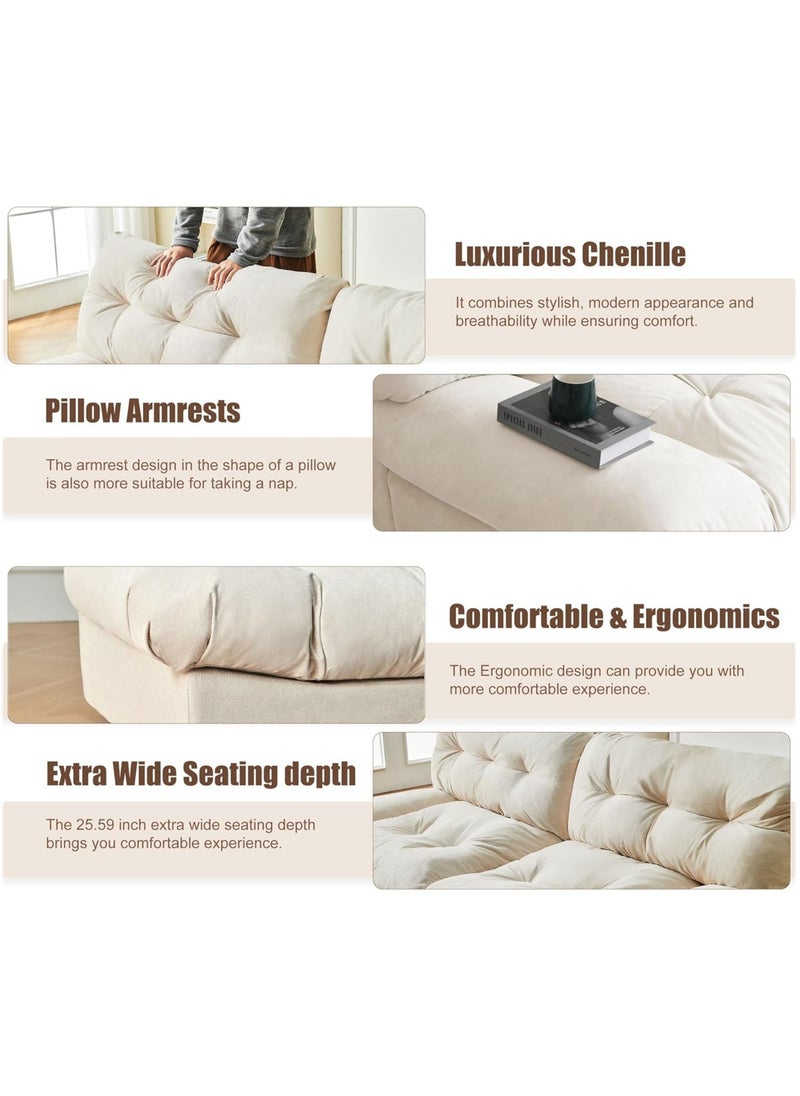 Generic - 80" Chenille Cloud Deep Seat Sofas for Living Room, Modern Sofa Couch for Small Spaces, Cozy Comfy Loveseat with Solid Wood Frame - Image 1