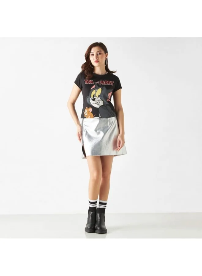 SP Characters Tom and Jerry Print Round Neck T-shirt with Short Sleeves