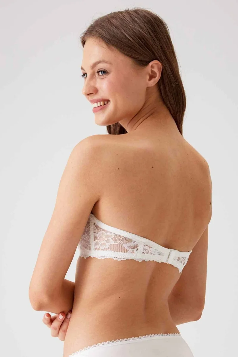 pierre cardin 2-Piece Economic Package Ecru Navy Blue 6202-2 Siena Underwire Non-Supported Strapless Lace Bra Set