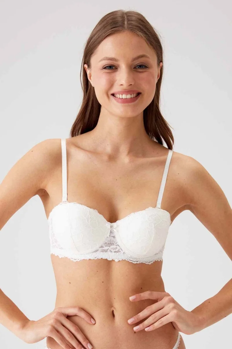 pierre cardin 2-Piece Economic Package Ecru Navy Blue 6202-2 Siena Underwire Non-Supported Strapless Lace Bra Set