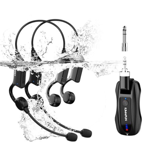 KIMAFUN IP67 Waterproof Wireless Fitness Microphone, 2.4G Lightweight Ergonomic Design Headset Mic Used in Swimming Pool, Fitness Sports, Yoga, Gym, Class, Speaker, Laptop, Tablet for 2 People, GWP92 - Image 1