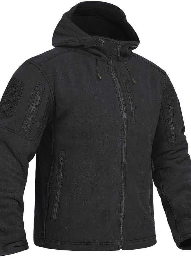 CRYSULLY Men's Fleece Jackets Tactical Military Hunting Winter Windproof Warm Hoodie Coat Jacket, Black, L - Image 1