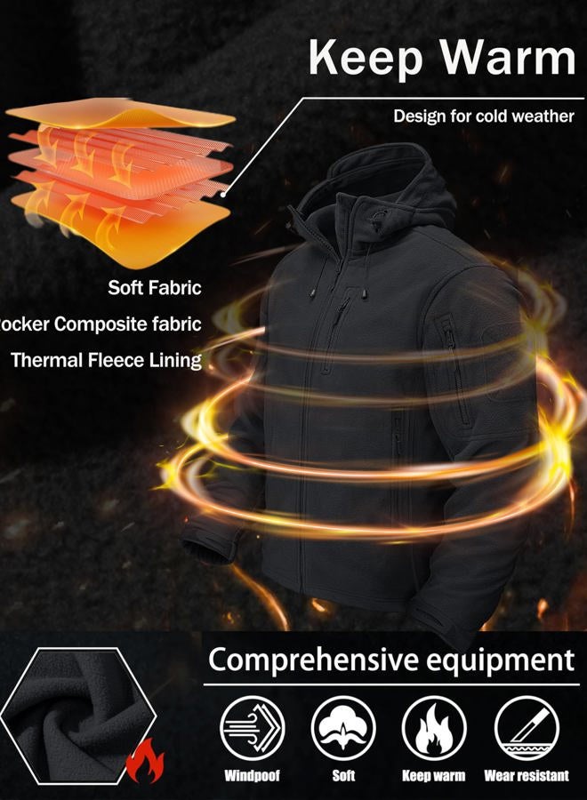 CRYSULLY Men's Fleece Jackets Tactical Military Hunting Winter Windproof Warm Hoodie Coat Jacket, Black, L - Image 2