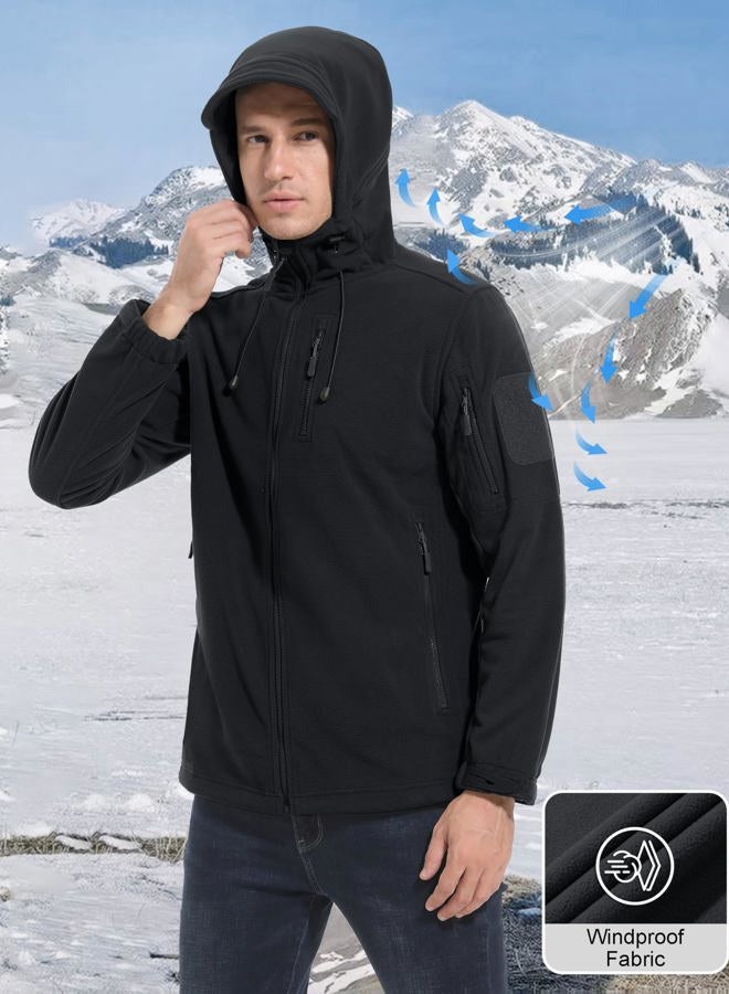 CRYSULLY Men's Fleece Jackets Tactical Military Hunting Winter Windproof Warm Hoodie Coat Jacket, Black, L - Image 3