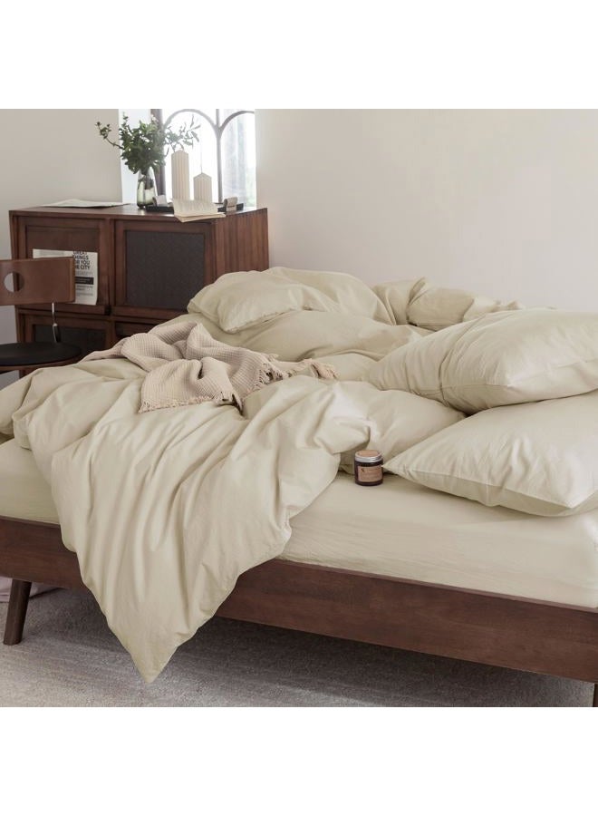 FOSSA Duvet Cover Set 100% Washed Cotton Linen Feel Super Soft Breathable Cozy 3 Pieces Bedding Sets Solid Almond Grey King - Image 4