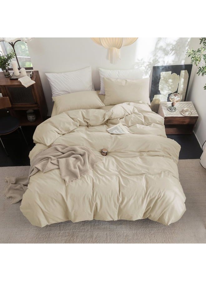 FOSSA Duvet Cover Set 100% Washed Cotton Linen Feel Super Soft Breathable Cozy 3 Pieces Bedding Sets Solid Almond Grey King - Image 3