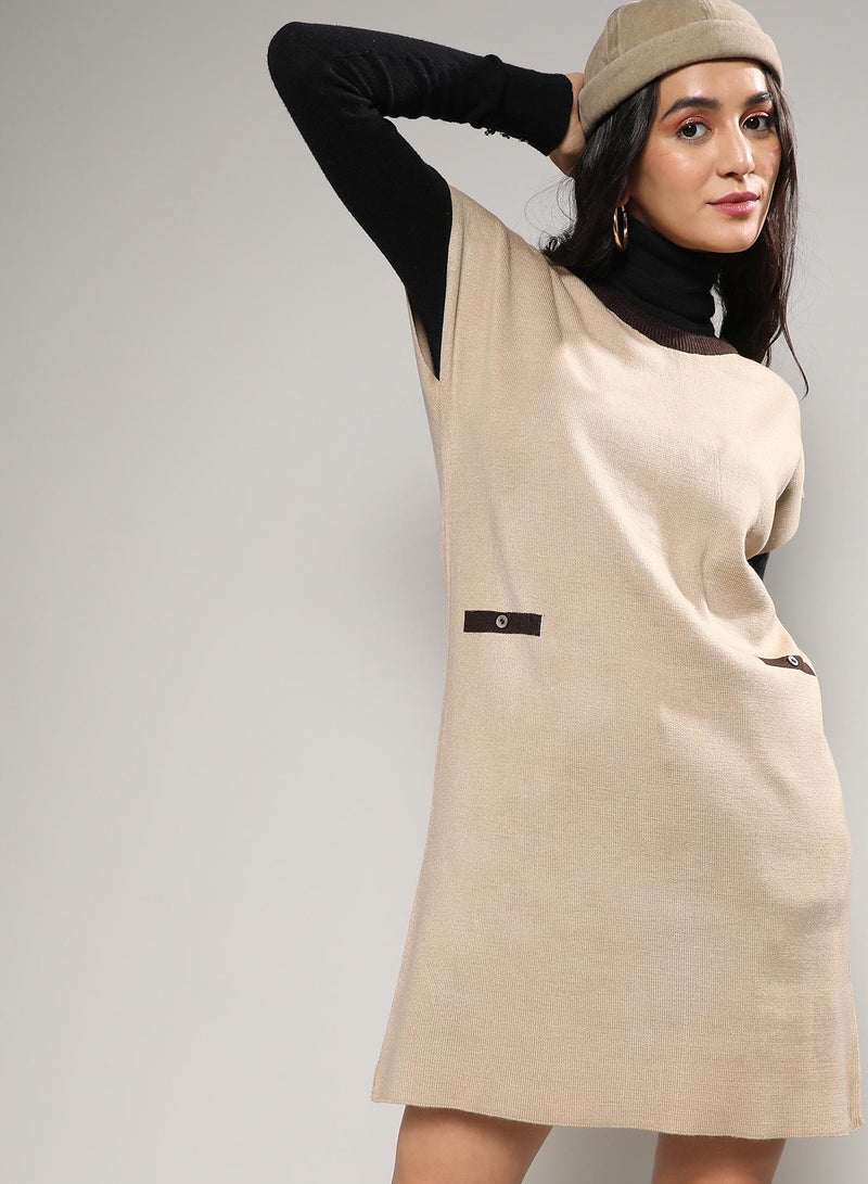 Campus Sutra Women's Beige Sweater Shift Dress  - Image 1