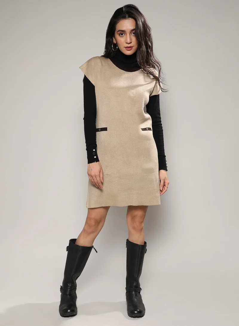 Campus Sutra Women's Beige Sweater Shift Dress