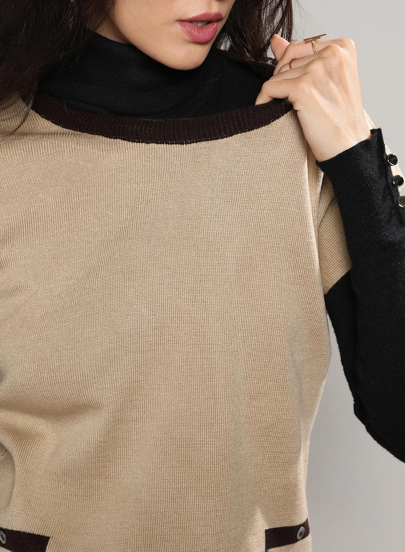 Campus Sutra Women's Beige Sweater Shift Dress