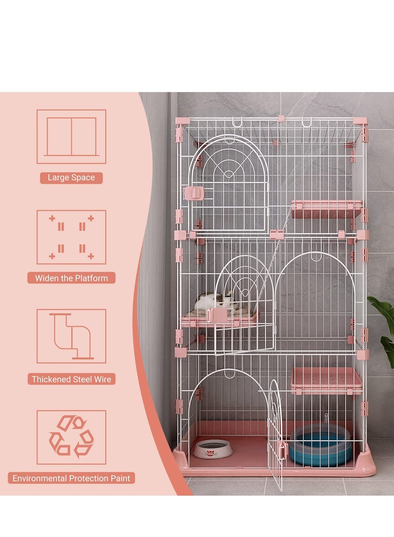 XiuWoo 4-Tier Wire Cat Cage Playpen Kennel, 163cm Cat Catios Large Space for 1-3 Cats, Pink Cat Crate with 3 Platforms 3 Front Doors 1 Ramp Ladders, No Litter Box, pink  - Image 5