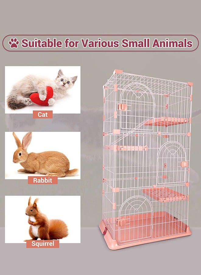 XiuWoo 4-Tier Wire Cat Cage Playpen Kennel, 163cm Cat Catios Large Space for 1-3 Cats, Pink Cat Crate with 3 Platforms 3 Front Doors 1 Ramp Ladders, No Litter Box, pink  - Image 4