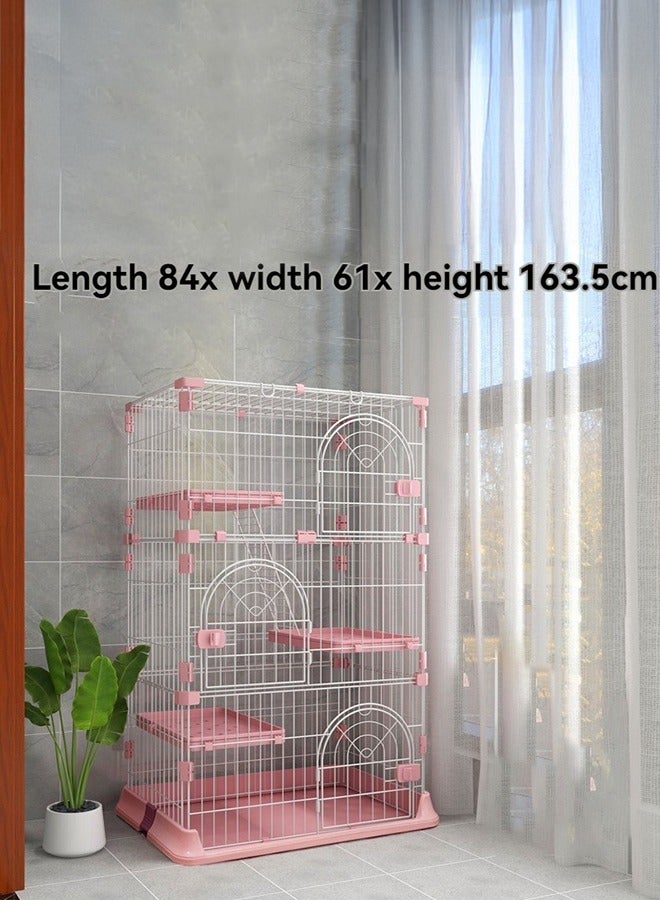 XiuWoo 4-Tier Wire Cat Cage Playpen Kennel, 163cm Cat Catios Large Space for 1-3 Cats, Pink Cat Crate with 3 Platforms 3 Front Doors 1 Ramp Ladders, No Litter Box, pink  - Image 1