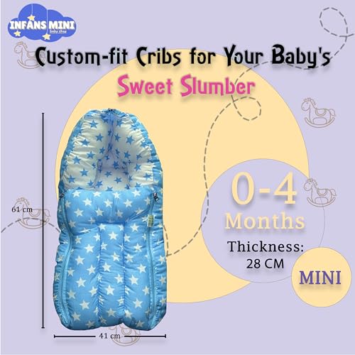 Infans Mini سرير الأطفال الصغير إنفانس ميني، كيس نوم وحاملة عش قطنية | 3 في 1 سرير متنقل قابل للتحويل - عش | سرير نوم موحد الجنس لحديثي الولادة من 0-6 أشهر (ستار بلو) - Image 2