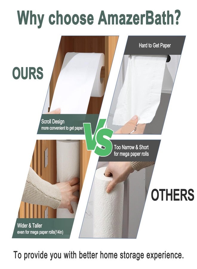 AmazerBath Toilet Paper Storage Cabinet Bamboo, Toilet Paper Holder with Storage for Small Spaces, Slim Bathroom Storage Cabinet, 33x7.3x6.5 Inches - Image 5