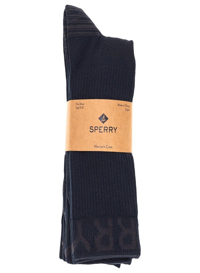 Sperry Women's Authentic Original Boat Shoe Crew Sock 3 Pair Pack, Black, Women's Shoe Size 4-10 - Image 2