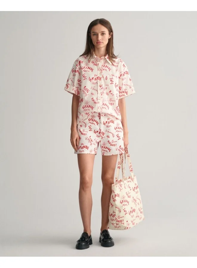 غانت Gant Relaxed Fit Text Print Short Sleeve Shirt