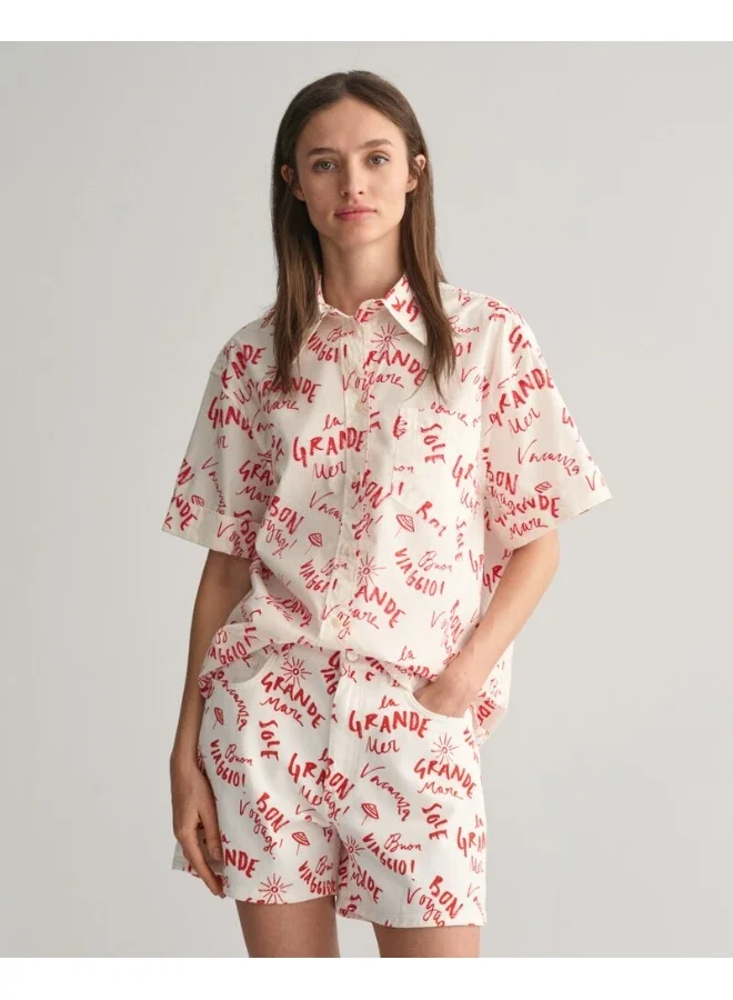غانت Gant Relaxed Fit Text Print Short Sleeve Shirt