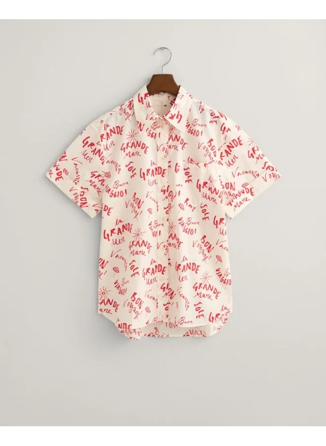 غانت Gant Relaxed Fit Text Print Short Sleeve Shirt