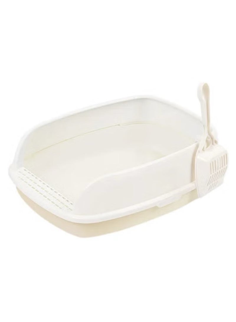 Large Open Cat Litter Box Prevents Spread Spray White/Beige 52 x 40 x 20cm