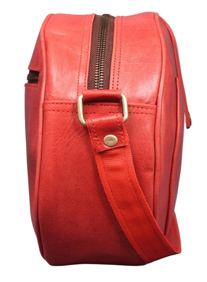 Madosh, Crossbody Round Casual Ladies Purse buffalo Leather Stylish Hobo Women Semi Circle Zipper Shoulder Sling Bag (Red) - Image 3
