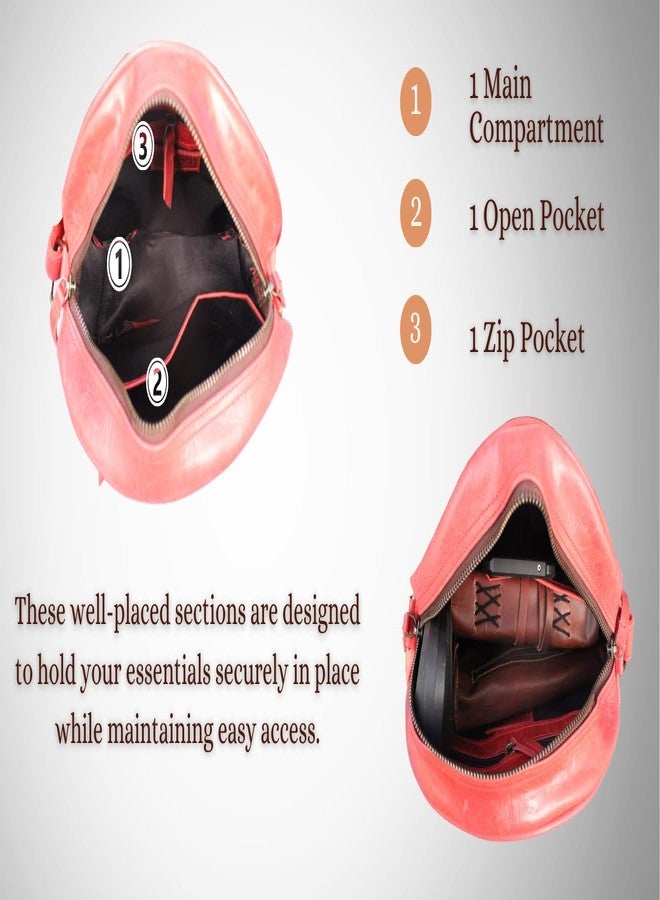 Madosh, Crossbody Round Casual Ladies Purse buffalo Leather Stylish Hobo Women Semi Circle Zipper Shoulder Sling Bag (Red) - Image 4