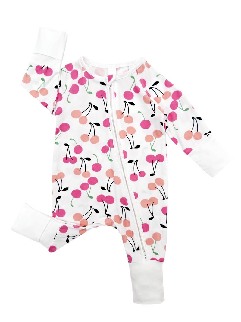 Bow Dream Baby Girl Clothing Footies Bamboo Rayon Baby Girl Clothes Baby Romper Jumpsuit Newborn-24 Months Pink Flower Cherry 1-3 Months - Image 2