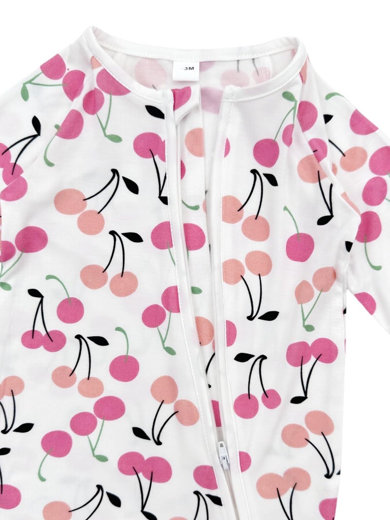 Bow Dream Baby Girl Clothing Footies Bamboo Rayon Baby Girl Clothes Baby Romper Jumpsuit Newborn-24 Months Pink Flower Cherry 1-3 Months - Image 3