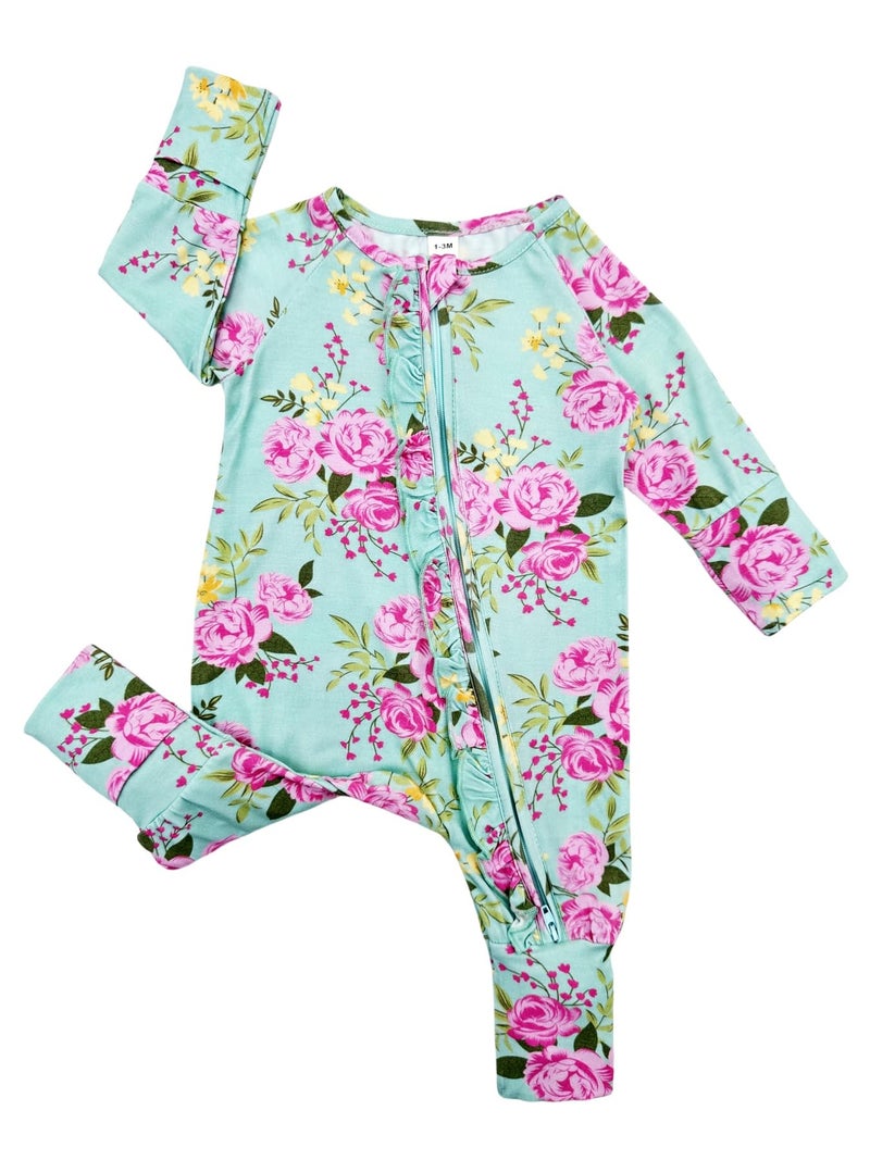 Bow Dream Baby Girl Clothing Footies Bamboo Rayon Baby Girl Clothes Baby Romper Jumpsuit Newborn-24 Months Pink Flower Cherry 1-3 Months - Image 5