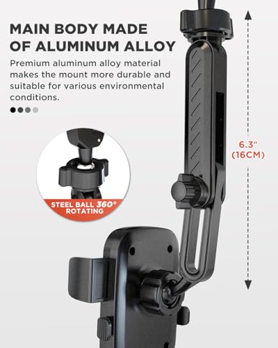 IPOW Rearview Mirror Phone Holder for Car 360°Rotatable and Retractable, Auto Clamp Car Phone Mount with Multi-Angle Adjustment Compatible with All 4-7 Inch Phones - Image 3