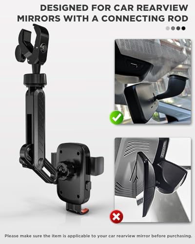 IPOW Rearview Mirror Phone Holder for Car 360°Rotatable and Retractable, Auto Clamp Car Phone Mount with Multi-Angle Adjustment Compatible with All 4-7 Inch Phones - Image 4