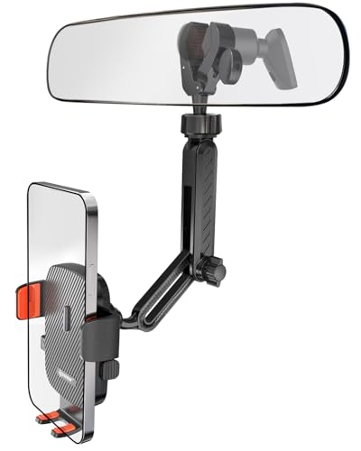 IPOW Rearview Mirror Phone Holder for Car 360°Rotatable and Retractable, Auto Clamp Car Phone Mount with Multi-Angle Adjustment Compatible with All 4-7 Inch Phones - Image 1