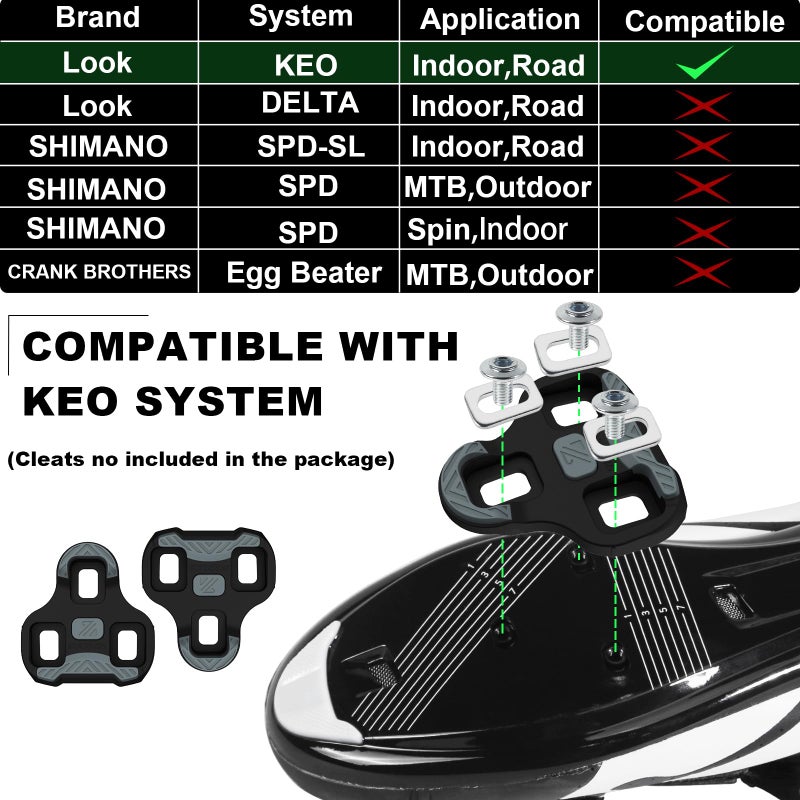 Bucklos KEO Pedals for Road Bike - Compatible with Look Keo Bicycle Clip Sealed Bearing Nylon/Carbon Ultegra Clipless Pedals for Indoor Cycling (9/16") - Image 3