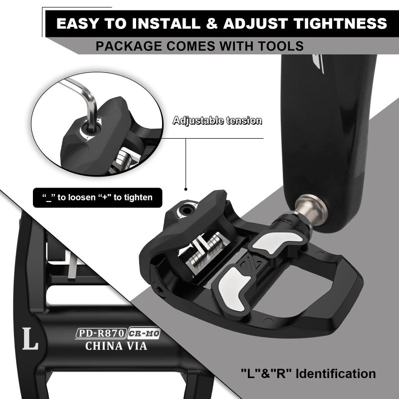 Bucklos KEO Pedals for Road Bike - Compatible with Look Keo Bicycle Clip Sealed Bearing Nylon/Carbon Ultegra Clipless Pedals for Indoor Cycling (9/16") - Image 4