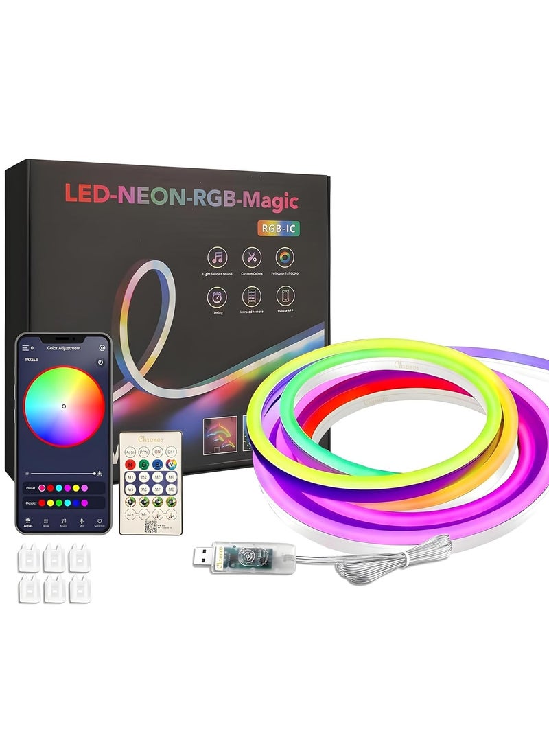 شريط إضاءة نيون مع تطبيق جوال وجهاز تحكم عن بُعد إضاءة RGB متزامنة مع الموسيقى للغرفة شريط إضاءة LED متعدد الألوان للإضاءة الخلفية للتلفزيون، ديكور المنزل، الألعاب (5 أمتار) - Image 1
