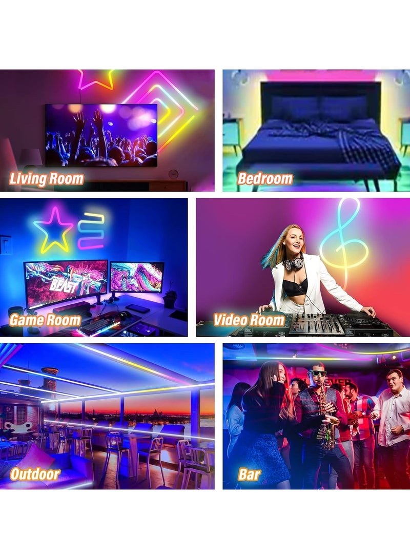 شريط إضاءة نيون مع تطبيق جوال وجهاز تحكم عن بُعد إضاءة RGB متزامنة مع الموسيقى للغرفة شريط إضاءة LED متعدد الألوان للإضاءة الخلفية للتلفزيون، ديكور المنزل، الألعاب (5 أمتار) - Image 2