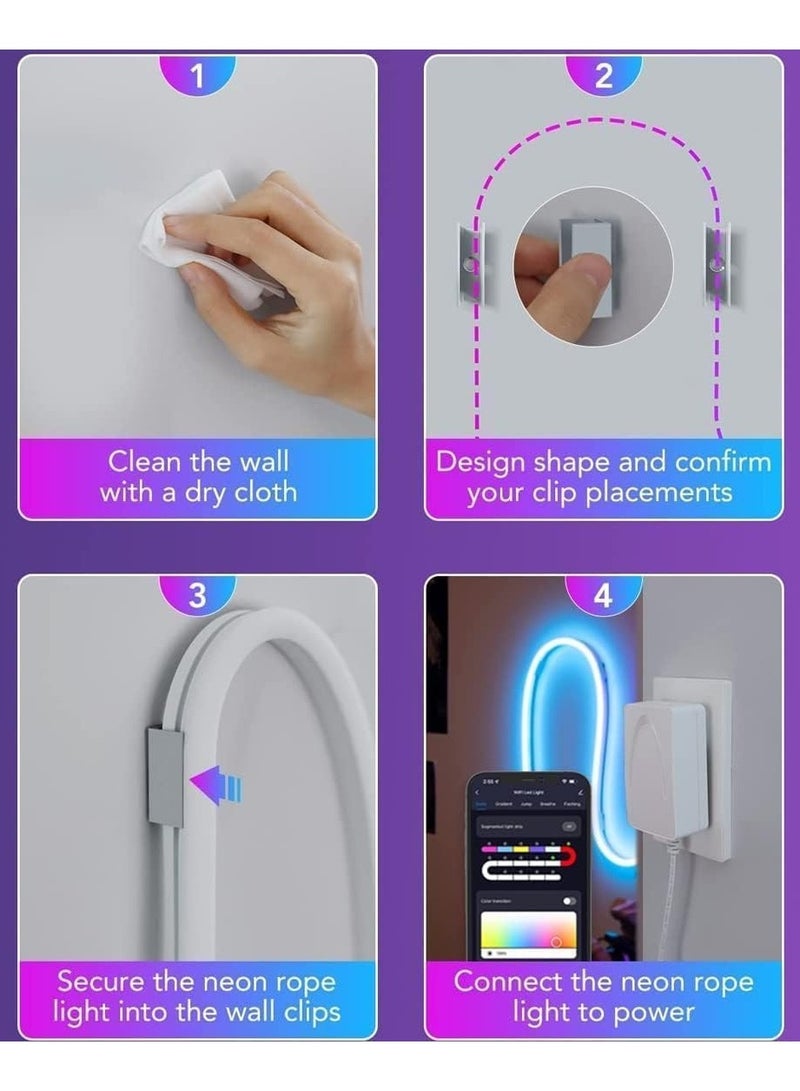 شريط إضاءة نيون مع تطبيق جوال وجهاز تحكم عن بُعد إضاءة RGB متزامنة مع الموسيقى للغرفة شريط إضاءة LED متعدد الألوان للإضاءة الخلفية للتلفزيون، ديكور المنزل، الألعاب (5 أمتار) - Image 4