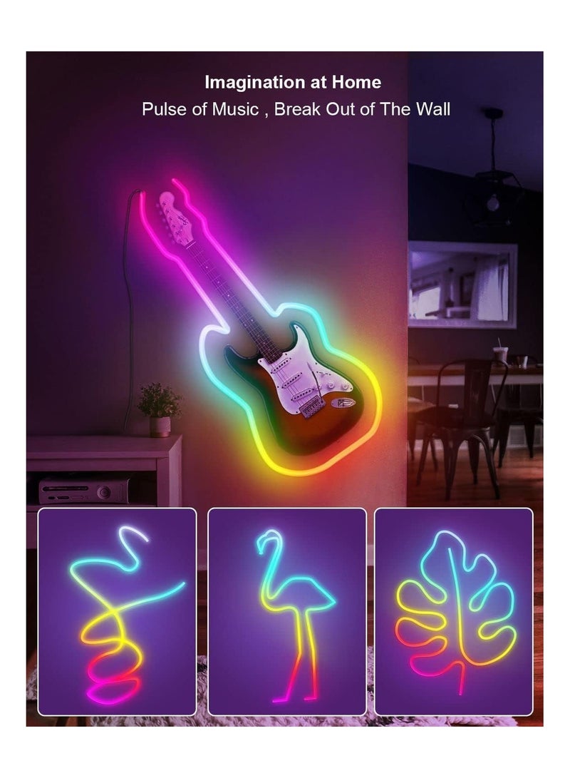 شريط إضاءة نيون مع تطبيق جوال وجهاز تحكم عن بُعد إضاءة RGB متزامنة مع الموسيقى للغرفة شريط إضاءة LED متعدد الألوان للإضاءة الخلفية للتلفزيون، ديكور المنزل، الألعاب (5 أمتار) - Image 5