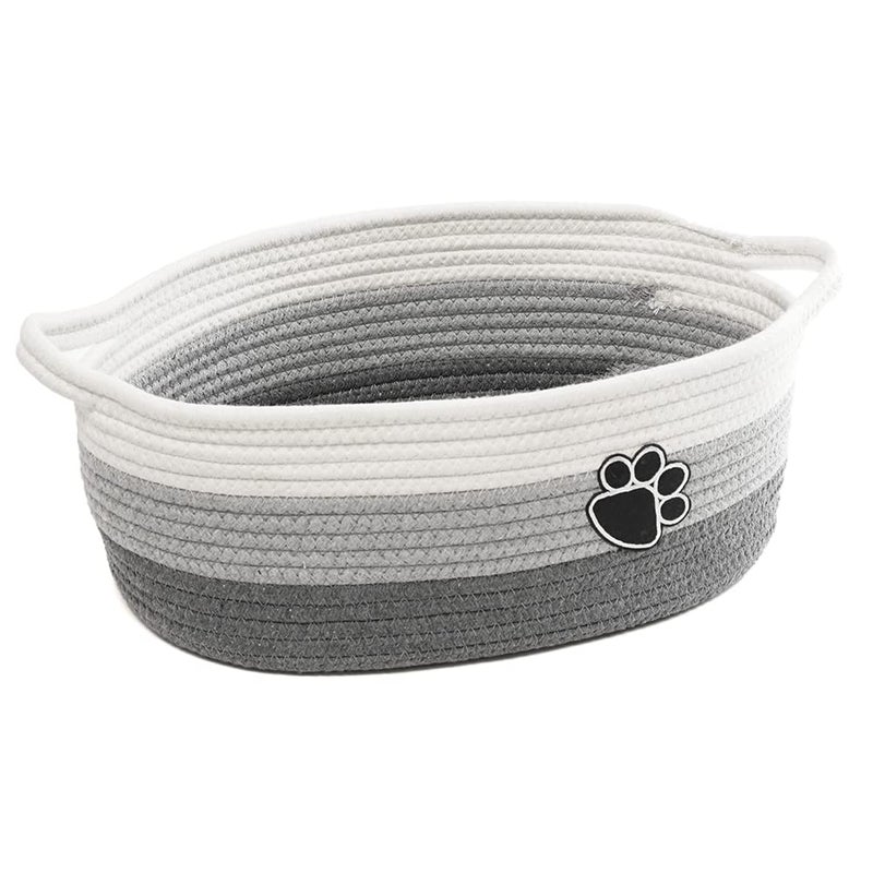 Small Woven Baskets for Organizing Rope Storage Basket with Handle Cute Cotton Basket for Nursery Gift Dog Toy Storage Bins for Toy Organizer Greywhite