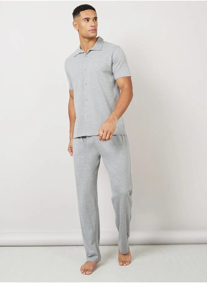 Styli Melange Shirt & Pyjama Nightwear Set