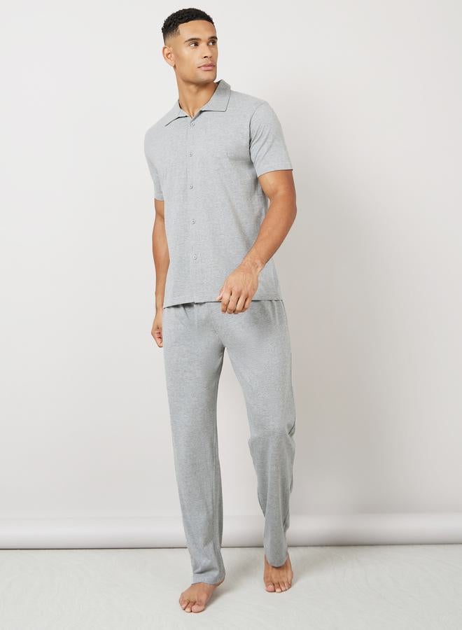 Styli Melange Shirt & Pyjama Nightwear Set  - Image 2