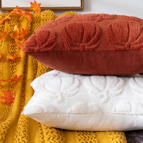 COSIBONO Pumpkin Fall Decorative Throw Pillow Covers 18"x18", Set of 2 Caramel Soft Faux Fur Pillow Covers for Autumn Harvest, Fluffy Plush Accent Pillow Cases for Farmhouse Halloween Decor - Image 2